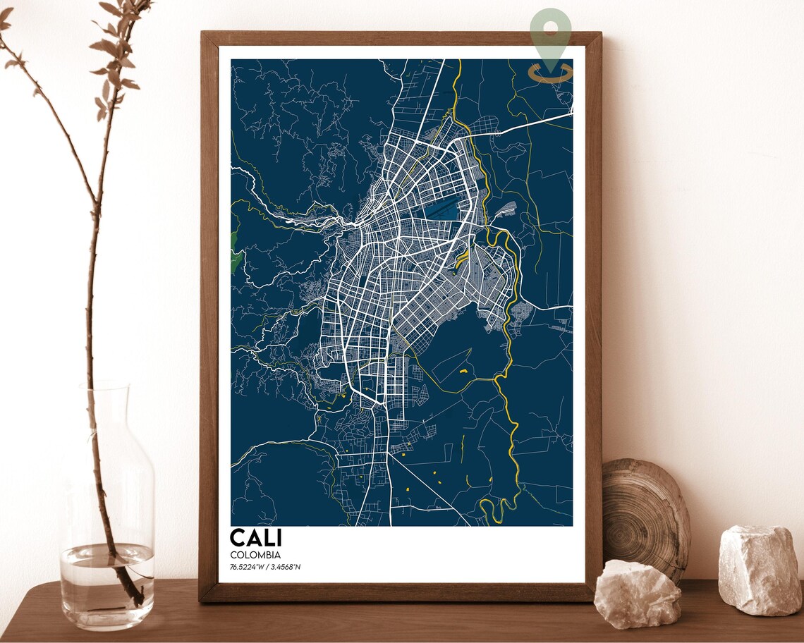 Cali Colombia Vintage Sepia City Map Art Poster Travel Decor - Image 2