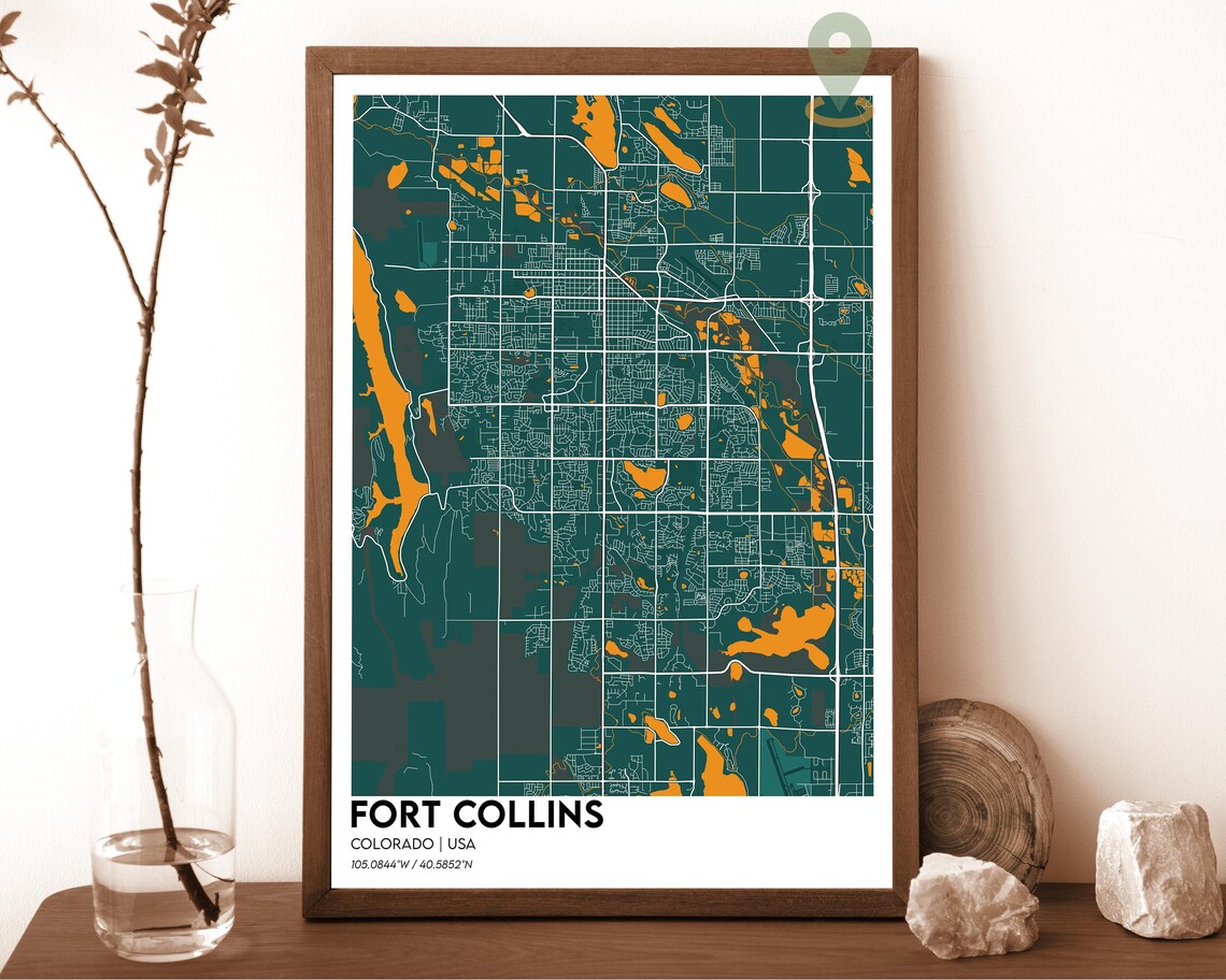 Fort Collins Colorado USA Contemporary Dark City Map Street Art Poster - Image 5