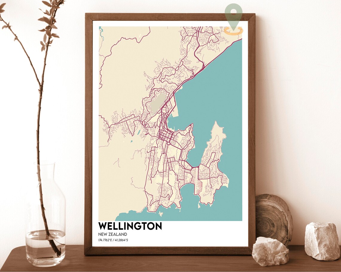 Wellington New Zealand City Map Poster Navy Yellow Modern Artwork - Image 6