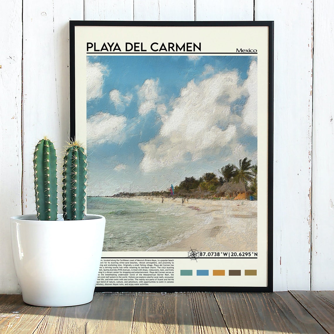 Playa del Carmen Mexico Caribbean Beach Watercolor Travel Poster - Image 3