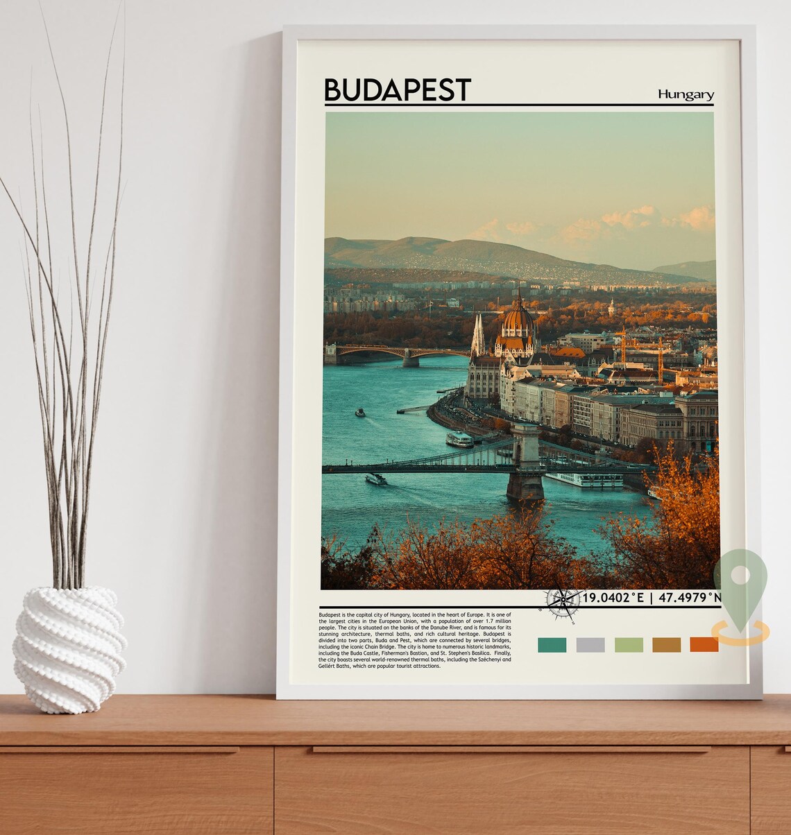 Budapest Hungary Danube River Chain Bridge Parliament Travel Poster - Image 5