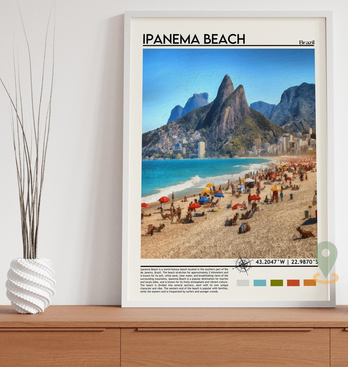 Ipanema Beach Brazil Rio De Janeiro Crowded Shore Coordinate Poster - Image 5