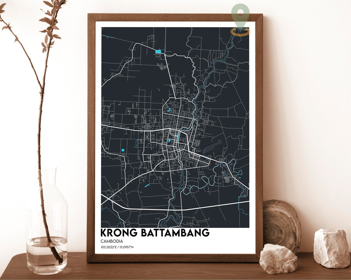 Krong Battambang Cambodia Emerald Green City Street Map Poster - Image 2