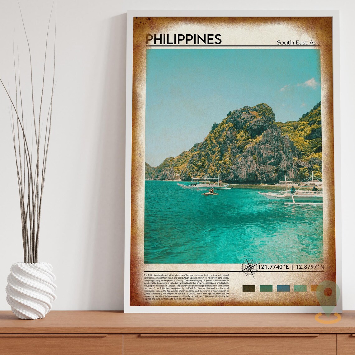 Philippines Tropical Island Boat Beach Vintage Travel Poster Art - Image 3