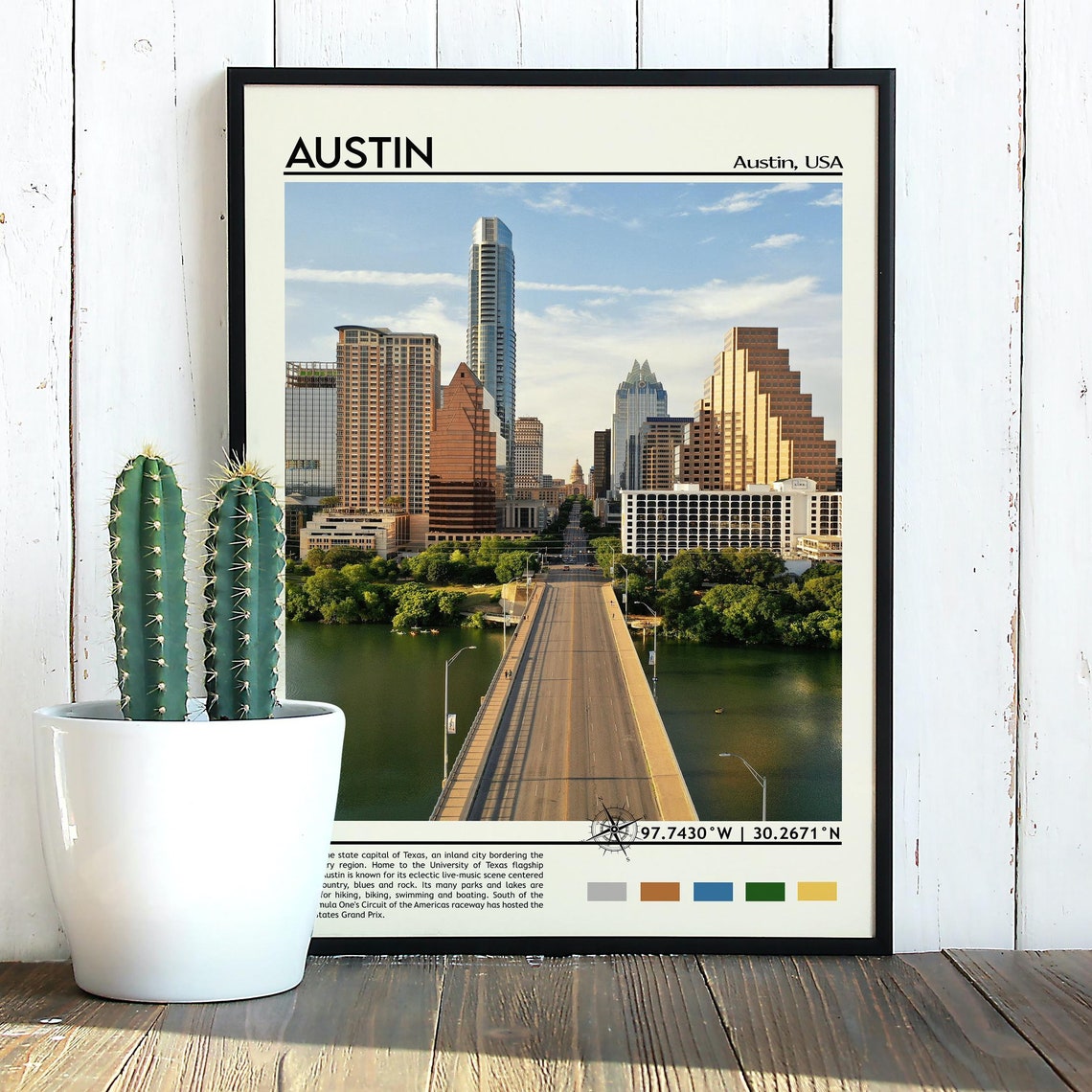 Austin Texas Downtown City Skyline Bridge Vintage Travel Poster - Image 4