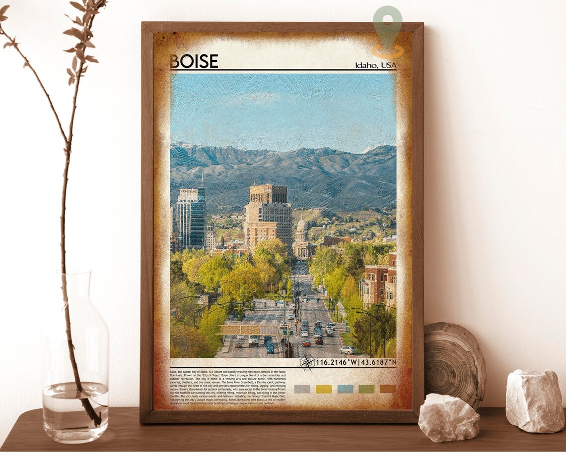 Boise Idaho Downtown Skyline Mountain Backdrop City Travel Poster - Image 6
