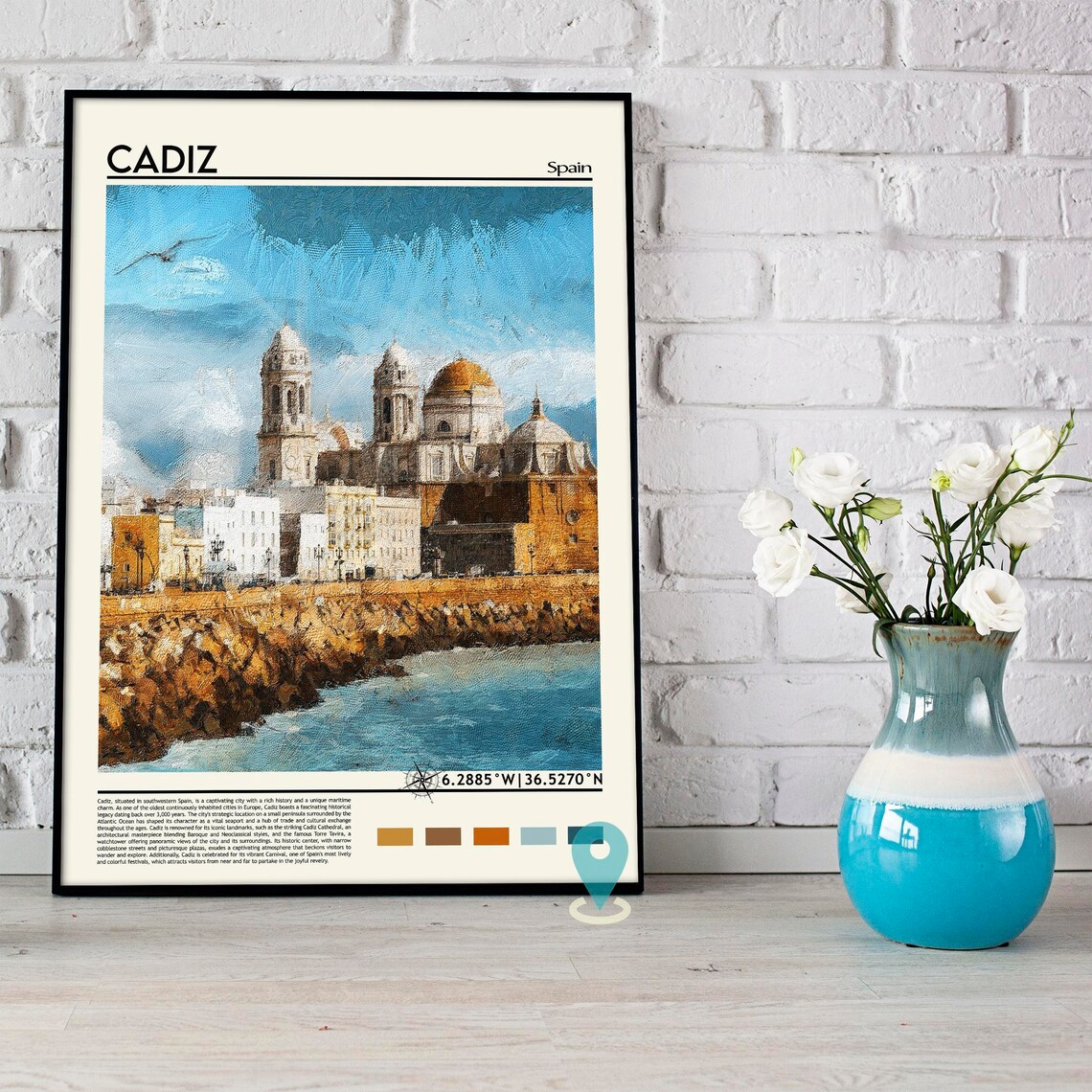 Cadiz Spain Seaside Cathedral Watercolor Painting Travel Poster - Image 5
