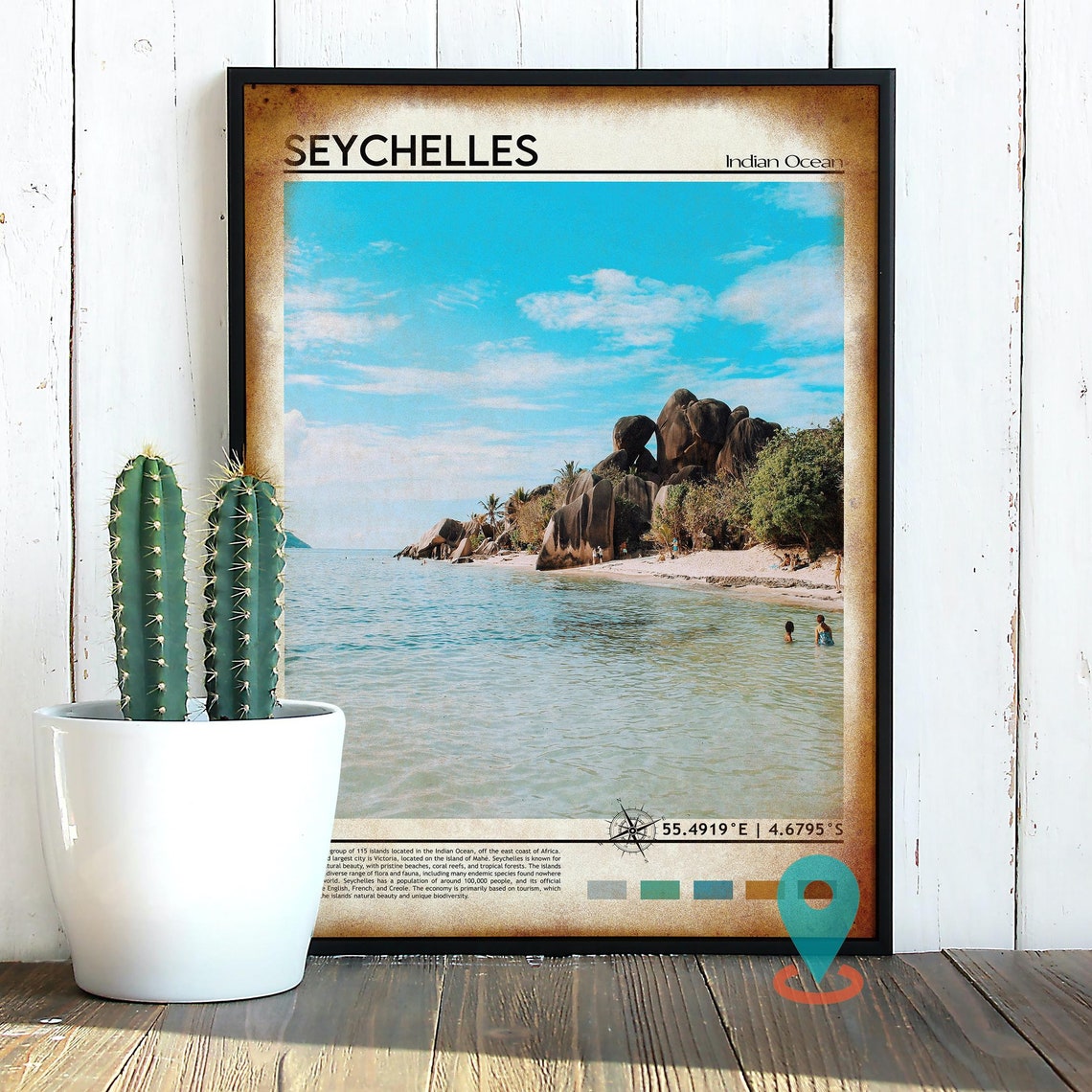 Seychelles Indian Ocean Granite Boulders Beach Scene Travel Poster - Image 2