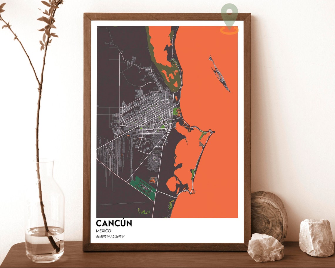 Cancun Mexico Navy Blue Caribbean Coast Modern City Map Design Poster - Image 4
