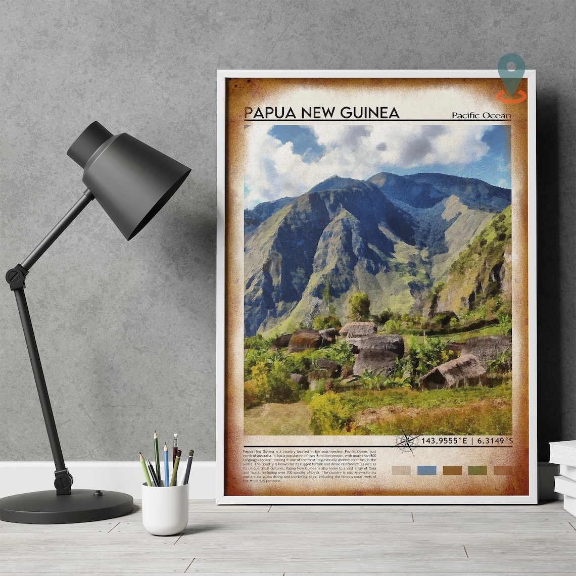 Papua New Guinea Lush Mountain Valley Village Huts Scenic Poster - Image 4