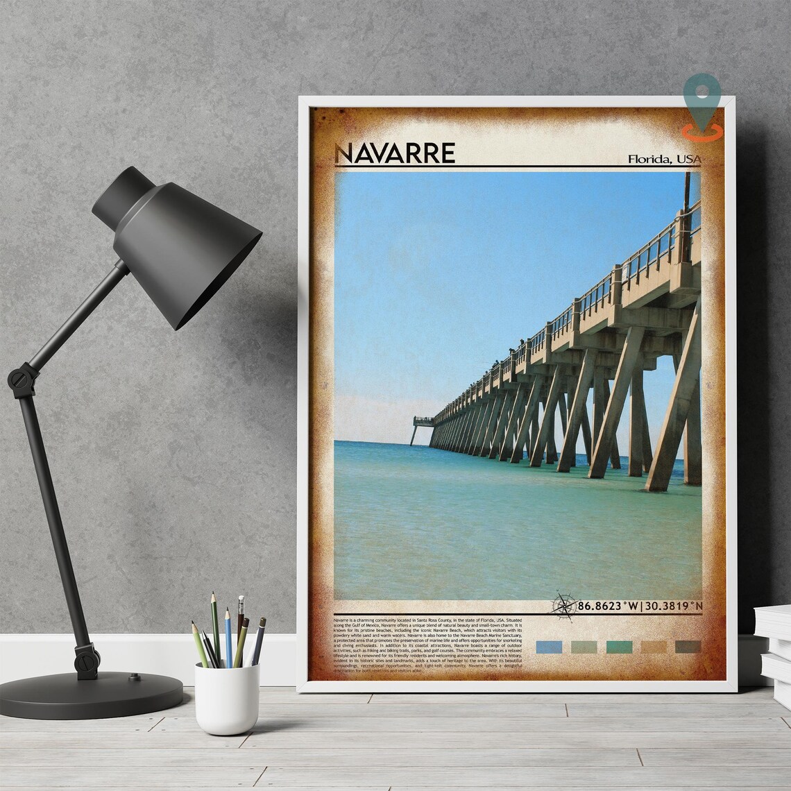 Navarre Florida Fishing Pier Emerald Water Vintage Travel Poster - Image 4