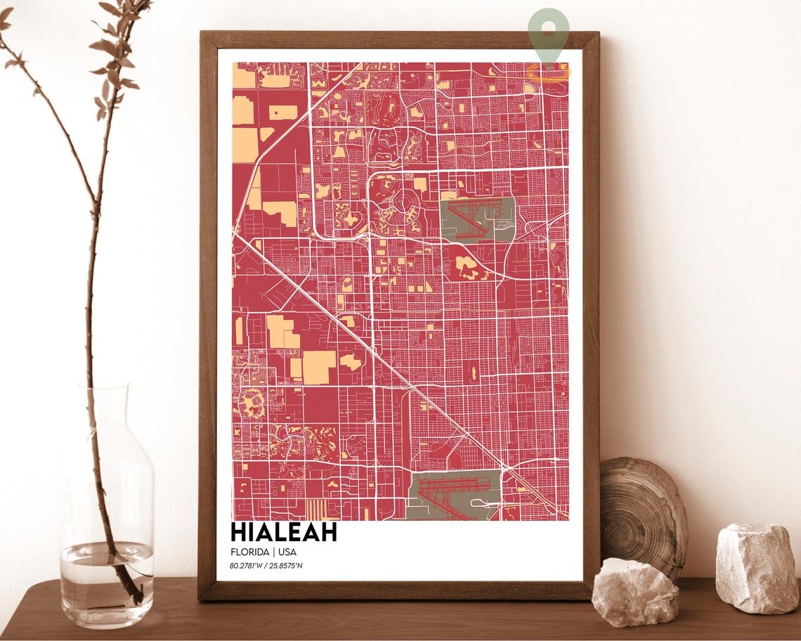 Hialeah Florida Modern City Map Navy Mustard Minimalist Poster - Image 4