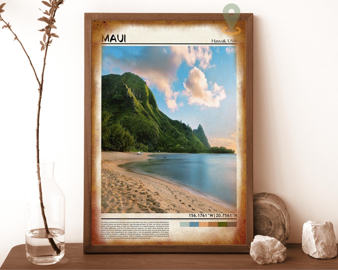 Maui Hawaii Golden Beach Green Cliffs Photo Tropical Travel Wall Art - Image 6