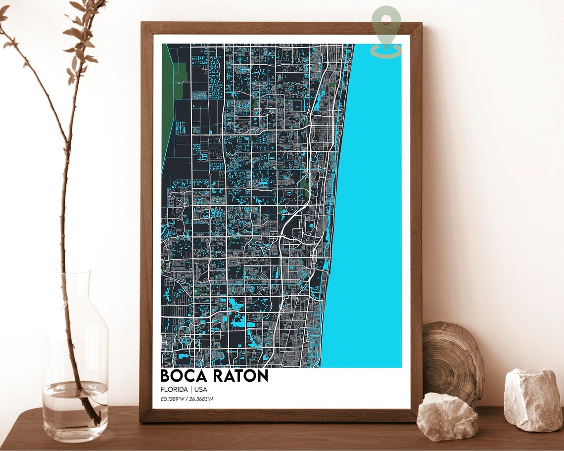 Boca Raton Florida City Map Poster Navy Mint Coastal Modern Art - Image 3
