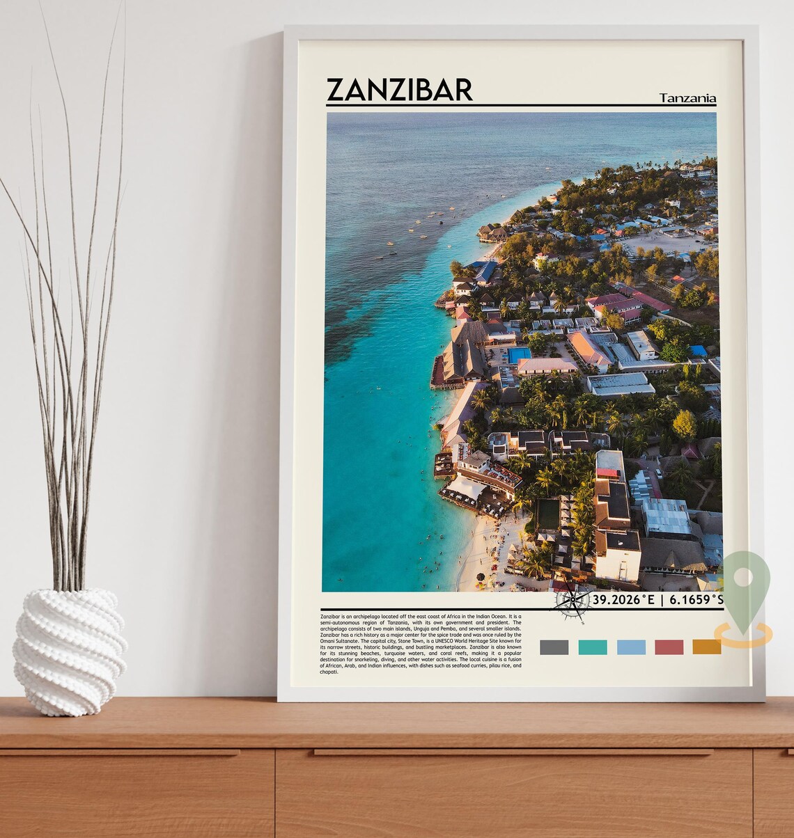 Zanzibar Tanzania Tropical Aerial Beach Coast Photo Travel Wall Art - Image 5