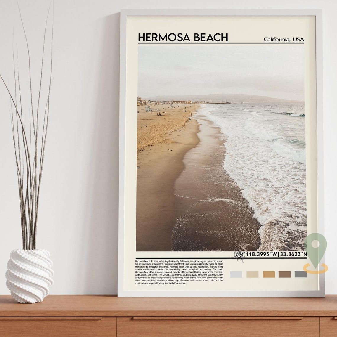 Hermosa Beach California Shoreline Waves USA Beach Photo Poster - Image 3