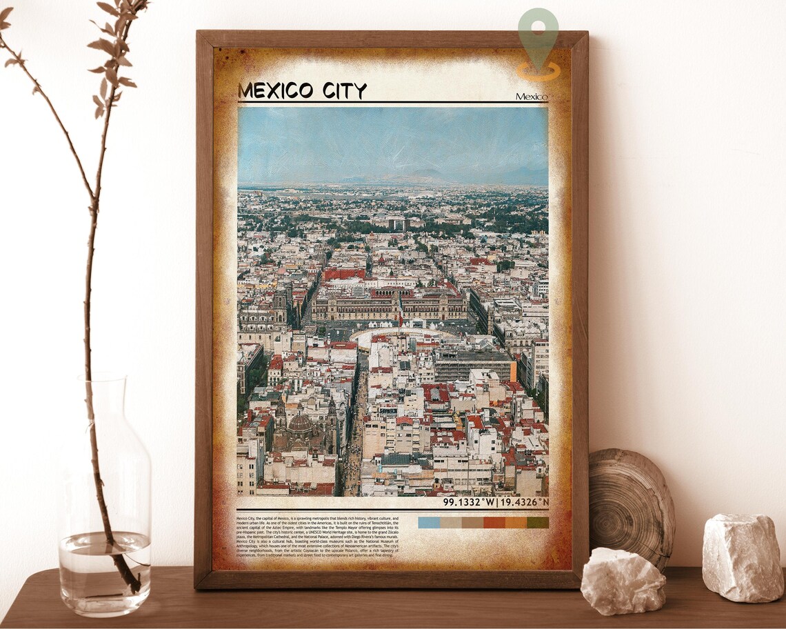 Mexico City Mexico Historic Center Aerial View Vintage Poster - Image 6