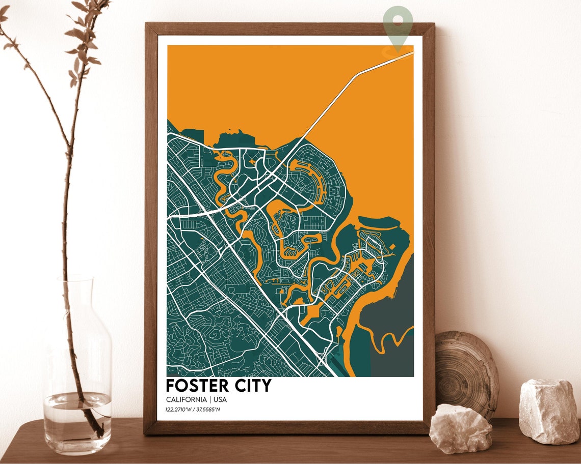 Foster City California Navy Gold Modern City Map Home Decor Poster - Image 4