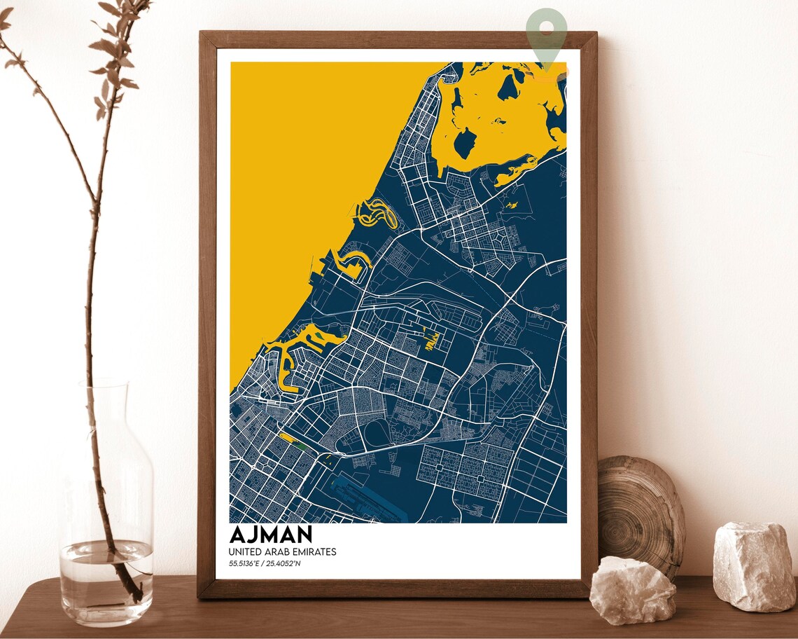 Ajman United Arab Emirates City Map Poster Green Orange Style - Image 6