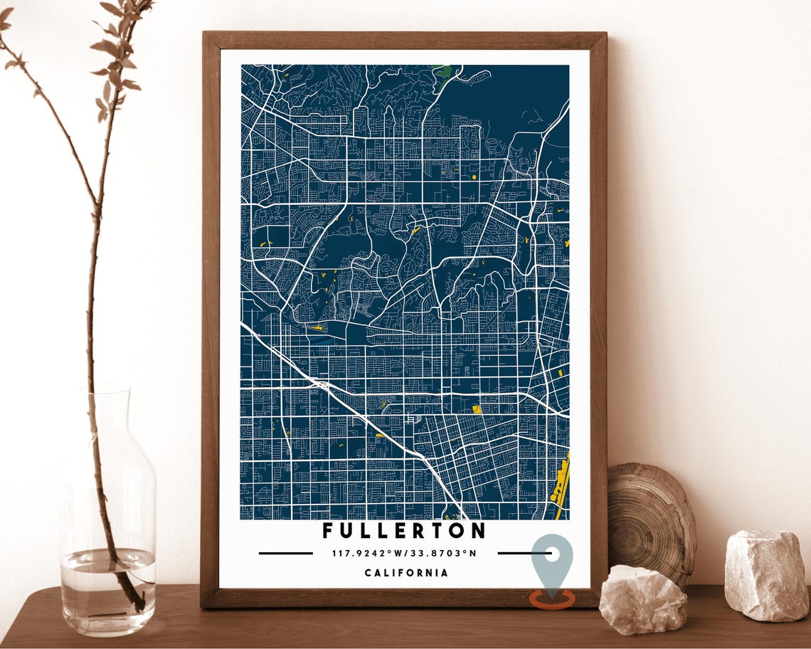 Fullerton California Dark Gray Modern City Street Map Art Poster - Image 2