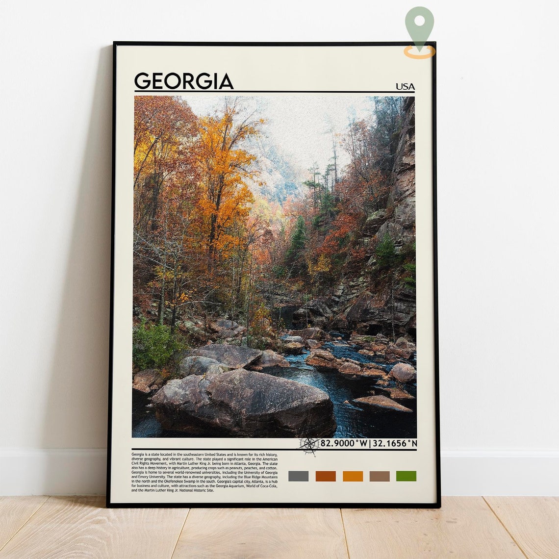Georgia USA Appalachian Gorge Fall Creek Landscape Travel Poster - Image 3