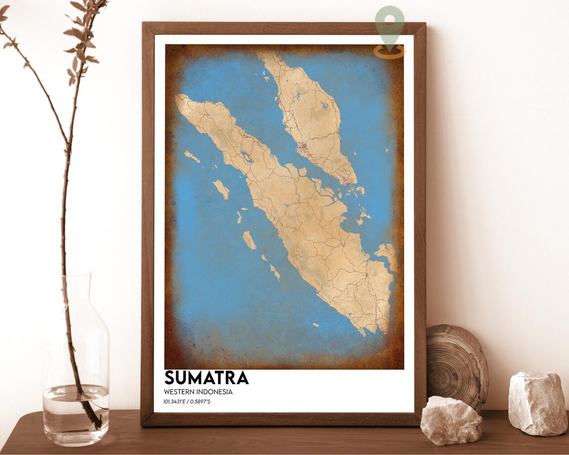 Sumatra Western Indonesia Island Map Poster Red Modern Artwork - Image 4