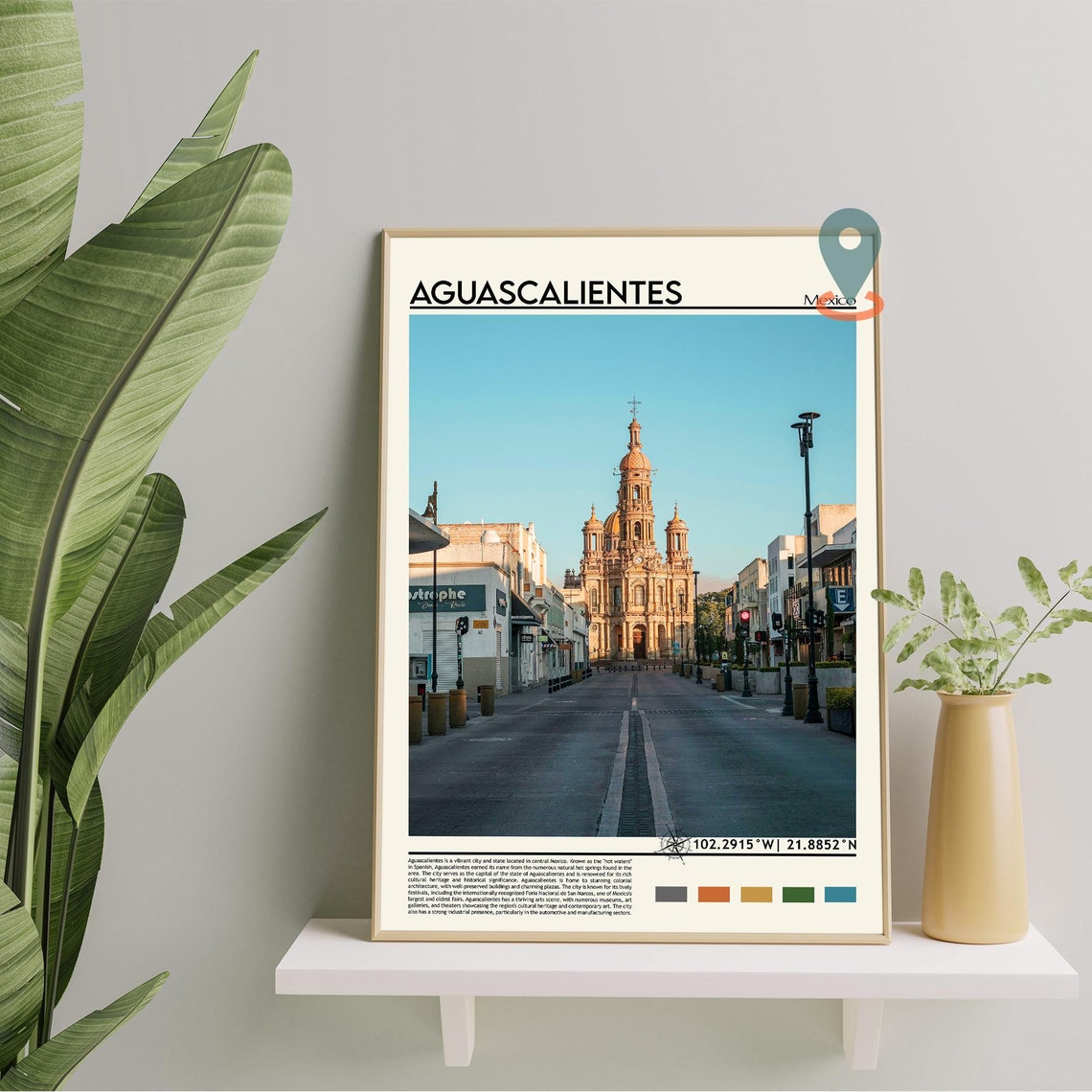 Aguascalientes Mexico Historic Cathedral Street Scene Travel Print - Image 2