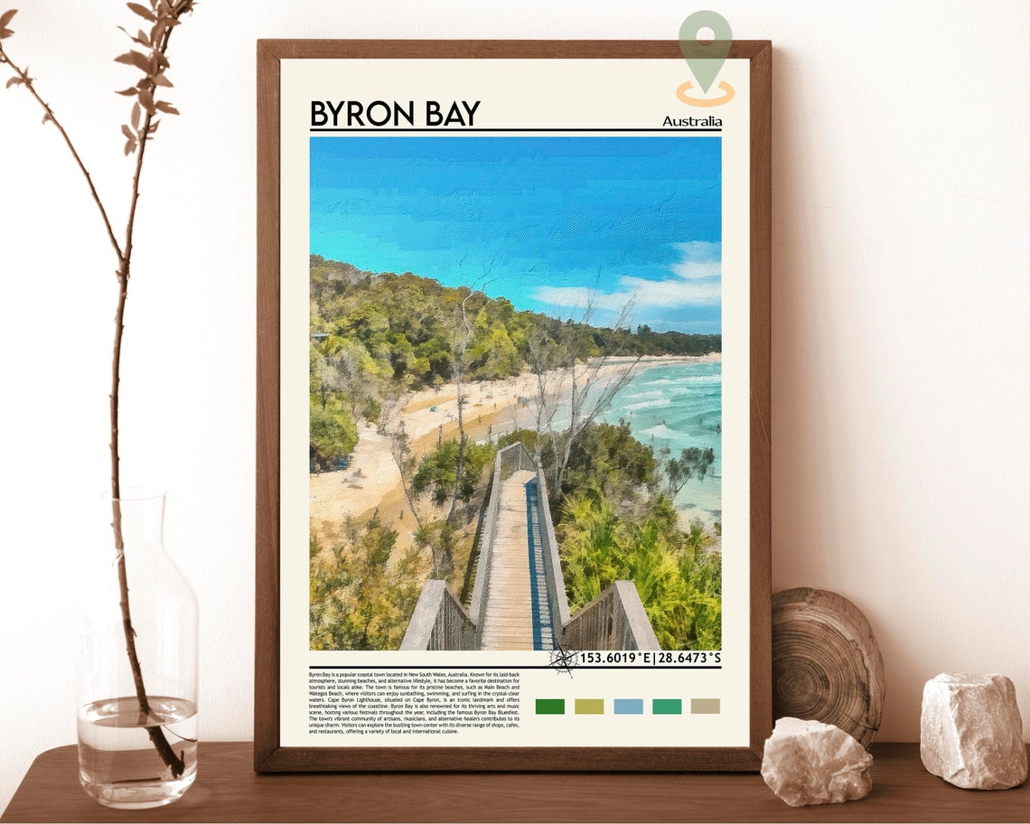 Byron Bay Australia Coastal Boardwalk Beach Surf Travel Poster