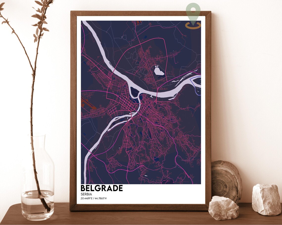 Belgrade Serbia Emerald Green Danube River City Map Decor Poster - Image 2