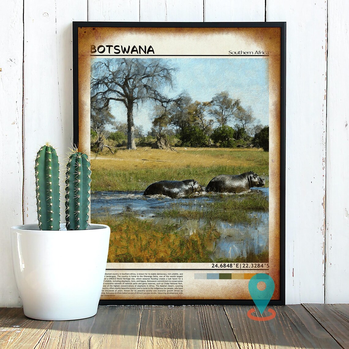 Botswana Southern Africa Hippos Wetland Safari Wildlife Poster - Image 2