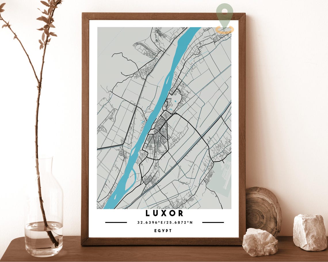 Luxor Egypt City Street Map Nile River Gold Poster Wall Decor - Image 5
