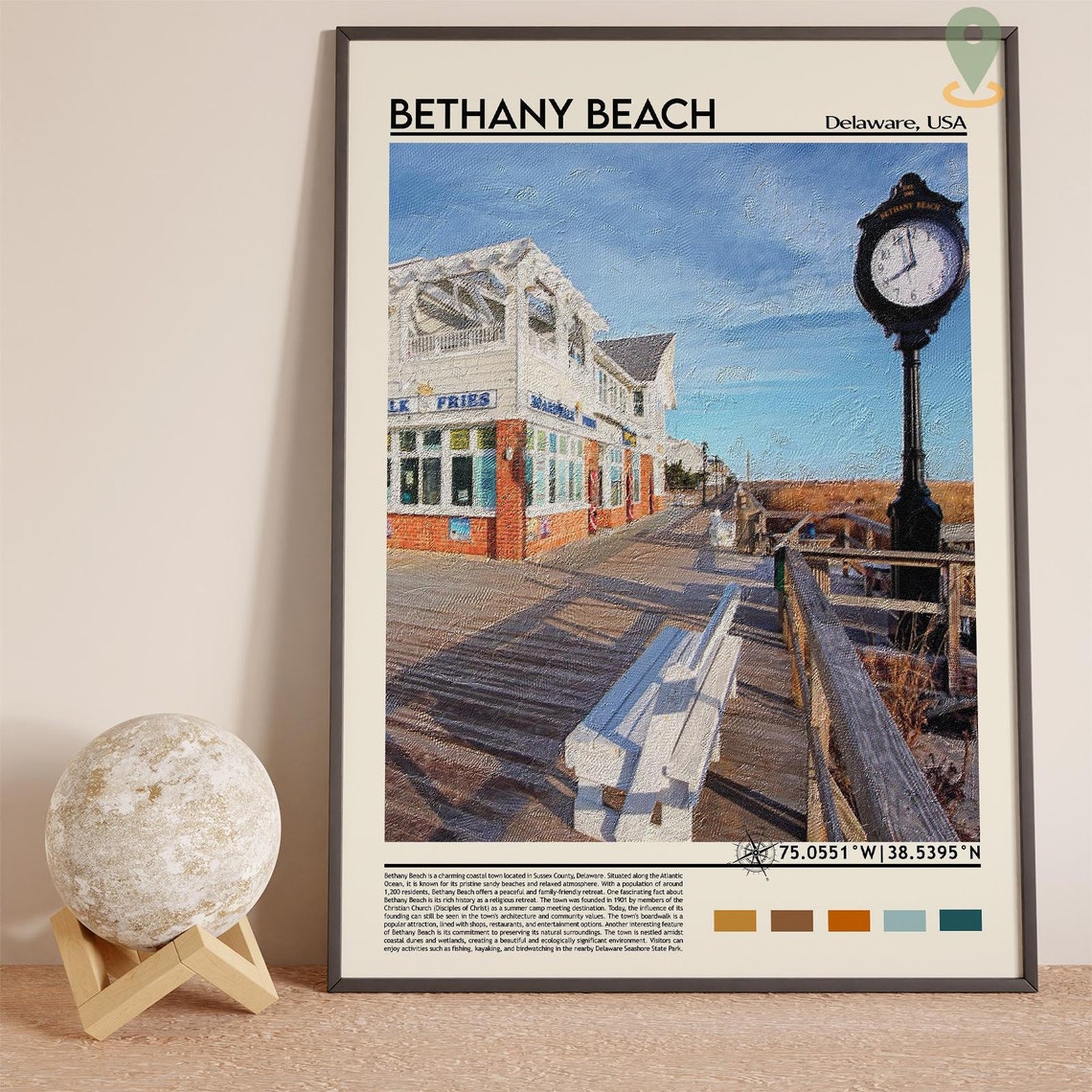 Bethany Beach Delaware USA Boardwalk Clock Shop Vintage Poster - Image 3