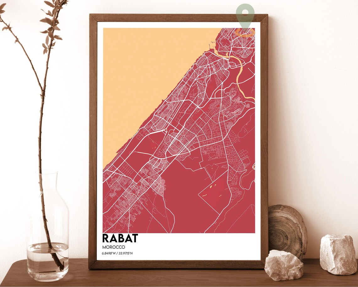 Rabat Morocco Navy and Gold Street Map Minimalist City Poster - Image 5