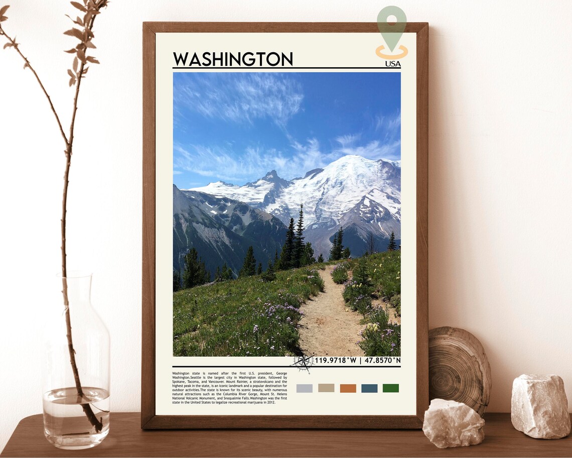 Washington Mount Rainier Wildflower Trail Vintage Travel Poster