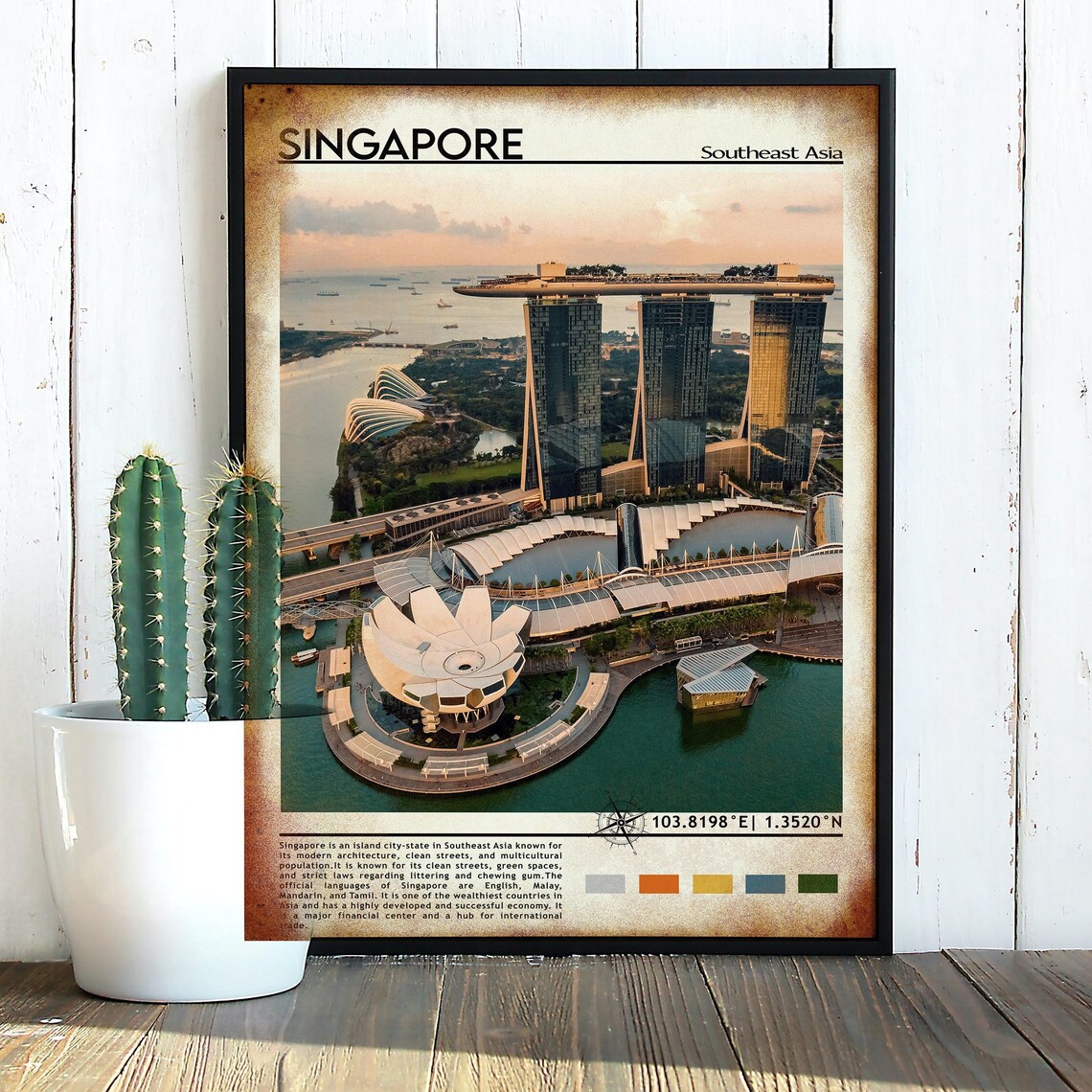 Singapore Marina Bay Sands Aerial Sunset Southeast Asia Travel Poster - Image 3