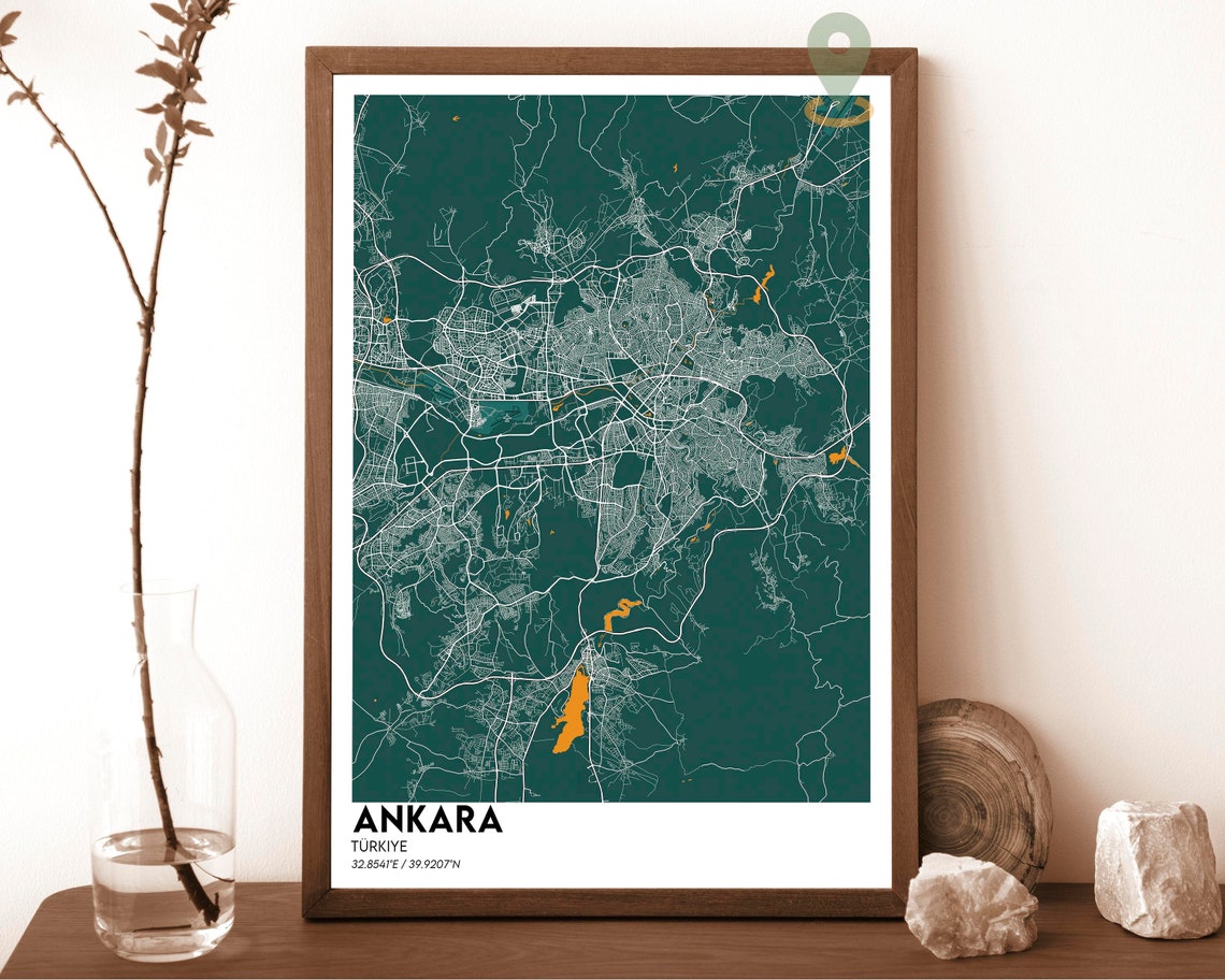 Ankara Turkiye Bold Red Graphic Modern City Street Map Poster - Image 4