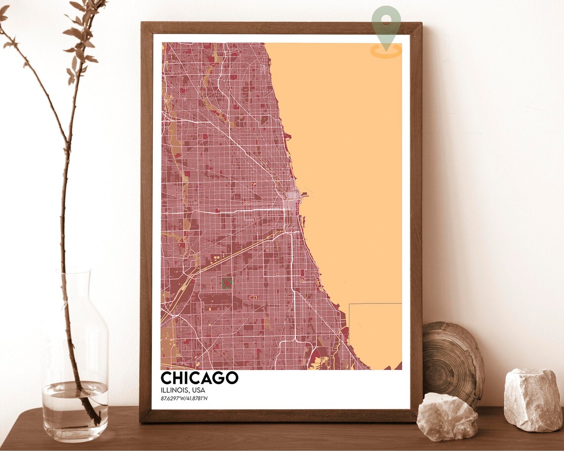 Chicago Illinois Blue Street Map Modern Art Print for Chicago City Fans - Image 5