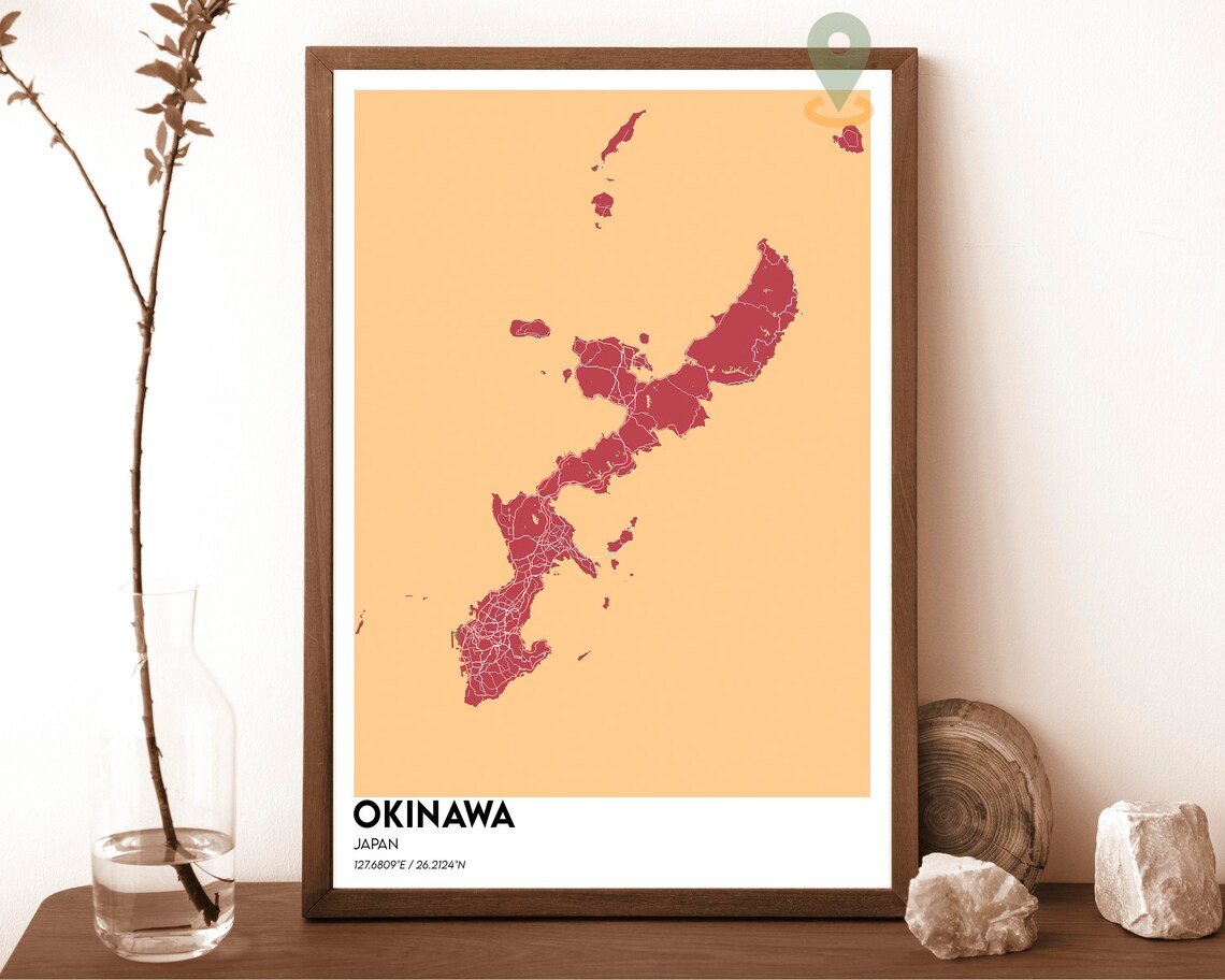 Okinawa Japan Purple Peach Island Chain Street Map Art Poster - Image 6