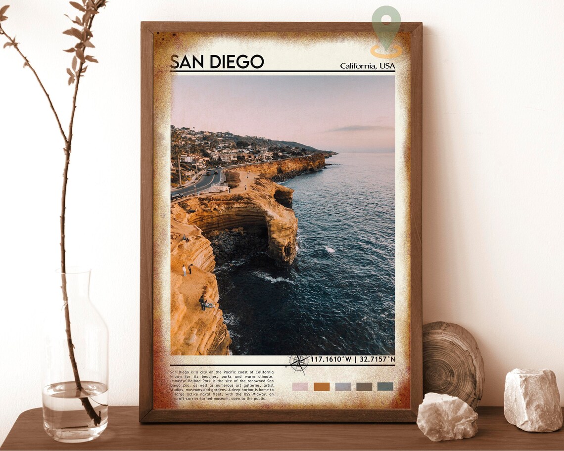 San Diego California Sea Cliffs Cove Aerial Ocean View Poster - Image 6