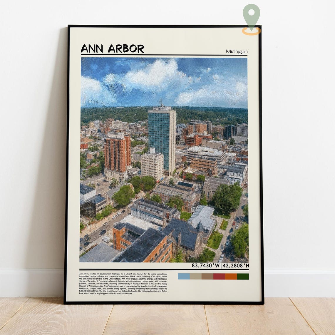 Ann Arbor Michigan Downtown Aerial Summer Skyline Travel Poster - Image 3
