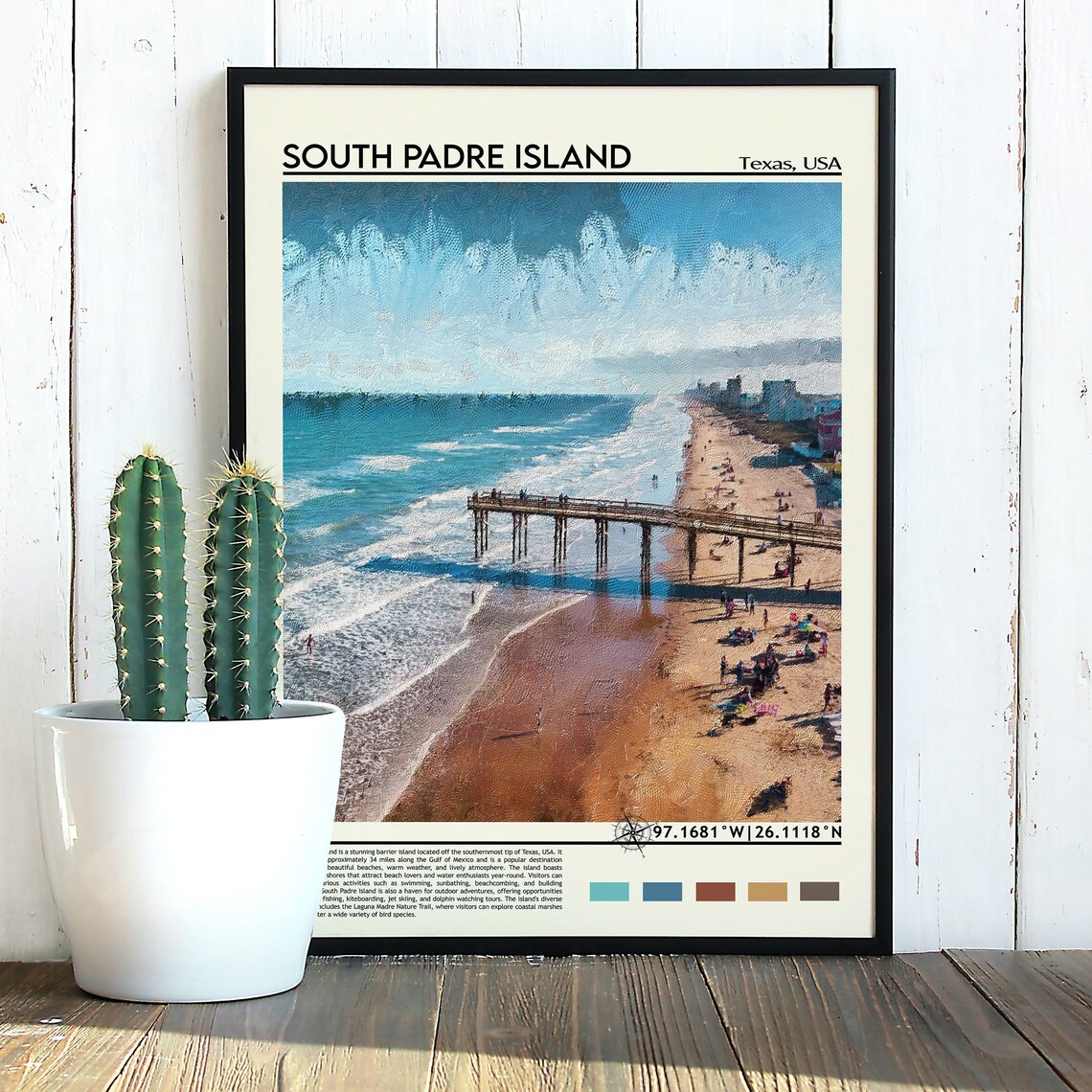 South Padre Island Texas Gulf Beach Pier Aerial View Travel Poster - Image 2