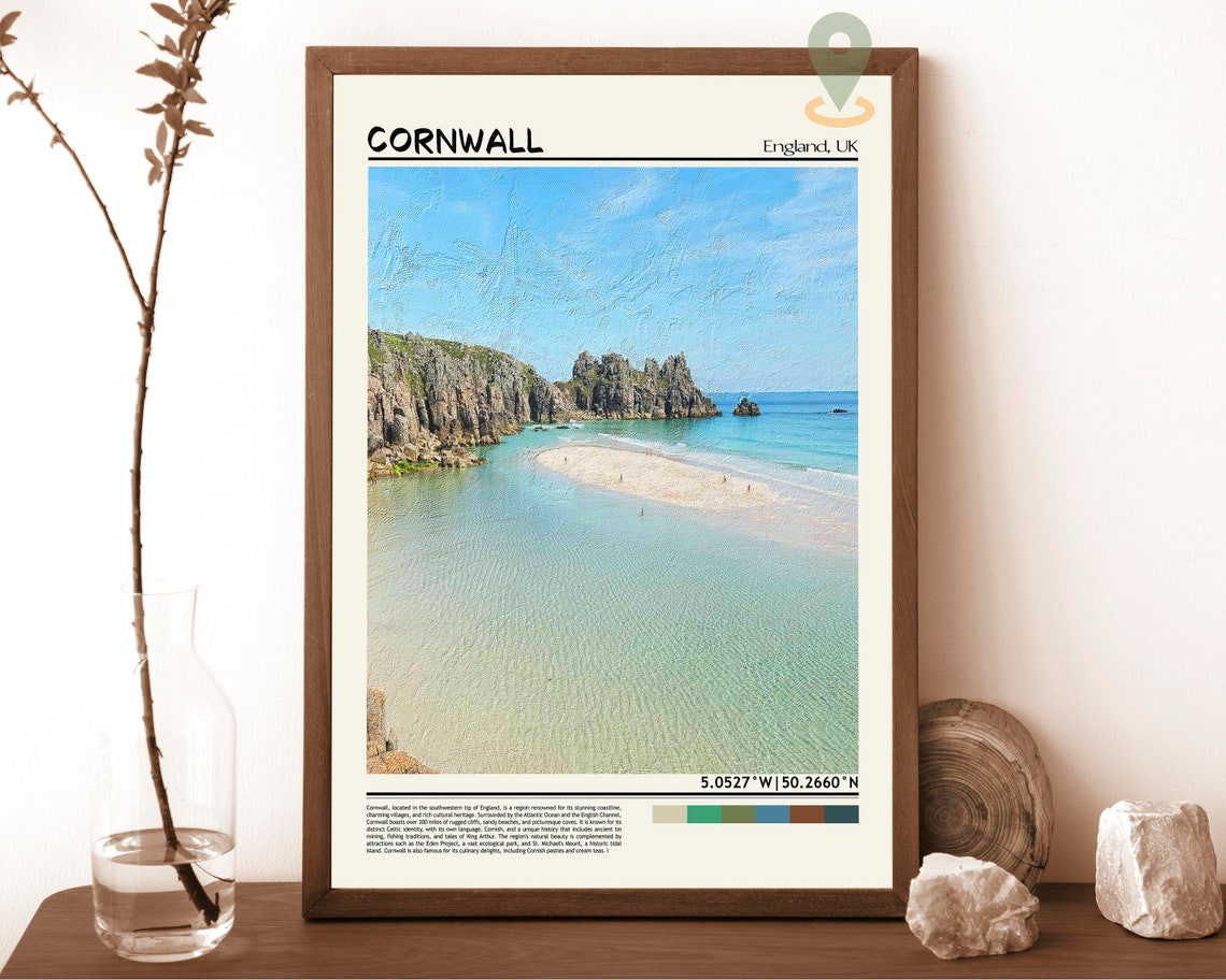 Cornwall England UK Turquoise Cove Rocky Cliffs Beach Poster