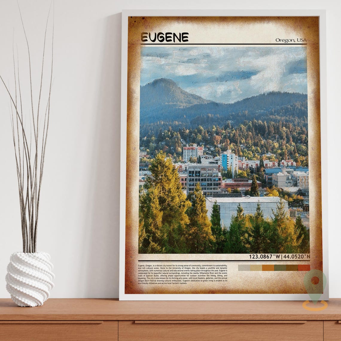 Eugene Oregon Emerald Hills Downtown Cityscape Travel Poster - Image 3