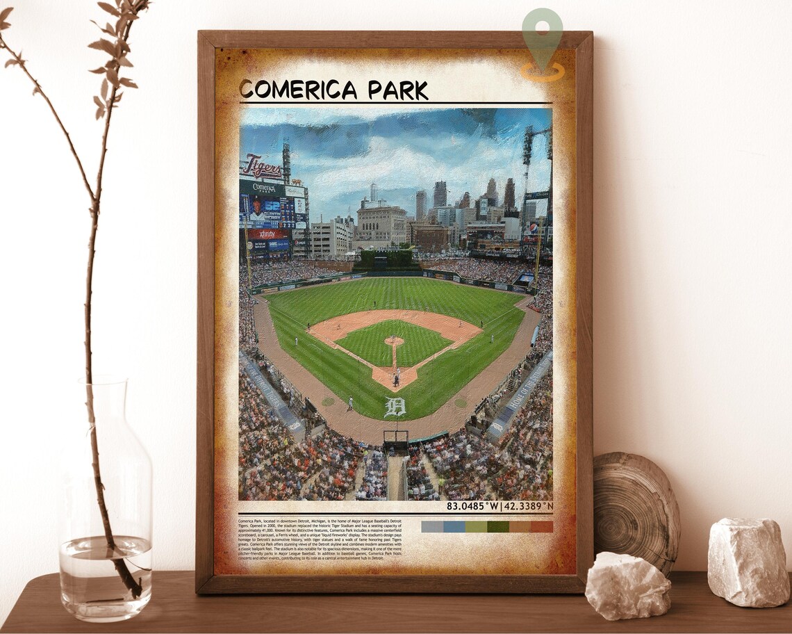 Comerica Park Detroit Tigers Baseball Stadium Watercolor Travel Poster - Image 6