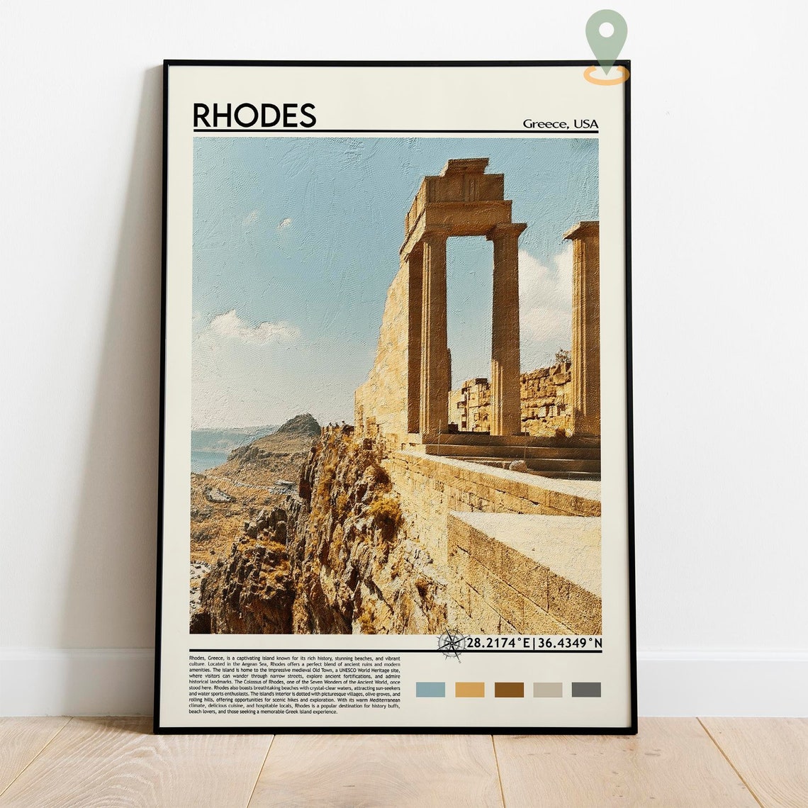 Rhodes Greece Ancient Temple Photo Poster Aegean Island Artwork - Image 2