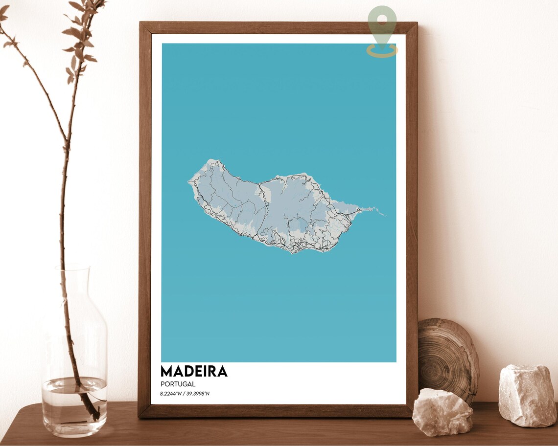 Madeira Portugal Green Island Mustard Minimalist Map Travel Poster - Image 2