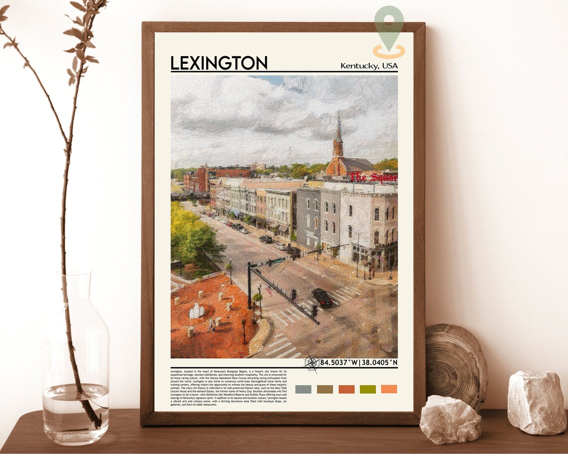 Lexington Kentucky Historic Downtown Street Scene Travel Poster