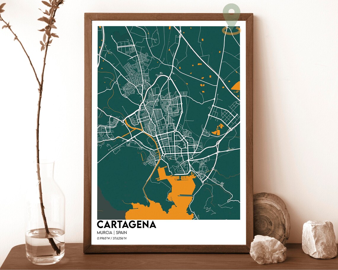 Cartagena Spain City Map Poster Charcoal and Orange Modern Art - Image 5