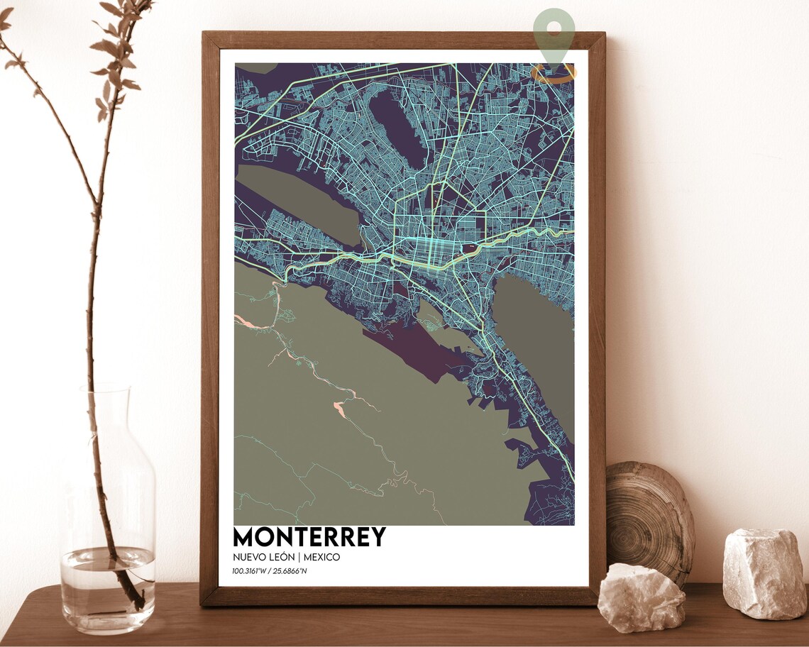Monterrey Nuevo Leon Mexico taupe beige with brown streets Street Map Coordinates Poster - Image 4