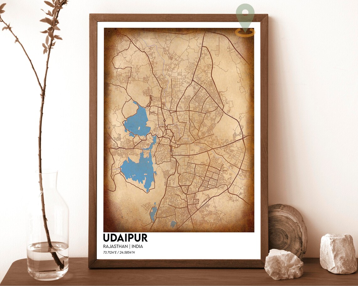 Udaipur India Navy Blue Lakes Modern City Street Map Design Poster - Image 2